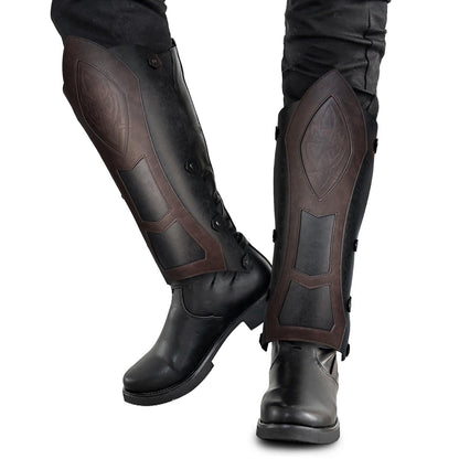 HiiFeuer Medieval Faux Leather Leg Gaiters, Vintage Middle Ages Knight Leg Armor, Mercenary Leg Guards for LARP