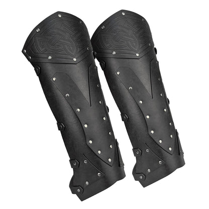 HiiFeuer Medieval Faux Leather Leg Gaiters, Vintage Middle Ages Knight Leg Armor, Mercenary Leg Guards for LARP