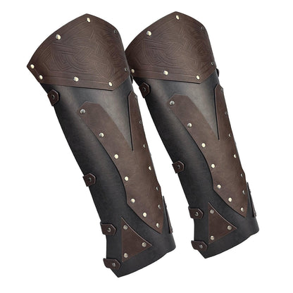 HiiFeuer Medieval Faux Leather Leg Gaiters, Vintage Middle Ages Knight Leg Armor, Mercenary Leg Guards for LARP