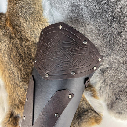 HiiFeuer Medieval Faux Leather Leg Gaiters, Vintage Middle Ages Knight Leg Armor, Mercenary Leg Guards for LARP