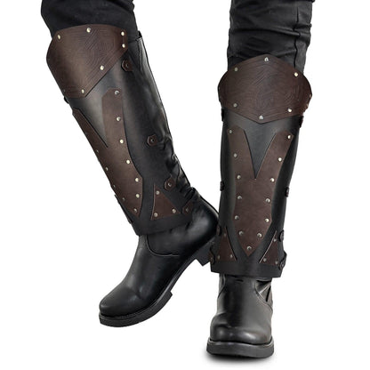 HiiFeuer Medieval Faux Leather Leg Gaiters, Vintage Middle Ages Knight Leg Armor, Mercenary Leg Guards for LARP