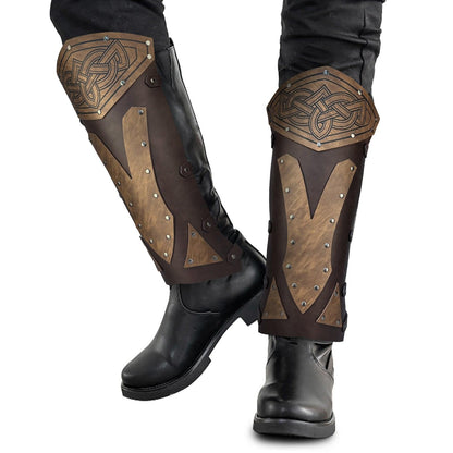 HiiFeuer Medieval Faux Leather Leg Gaiters, Vintage Middle Ages Knight Leg Armor, Mercenary Leg Guards for LARP
