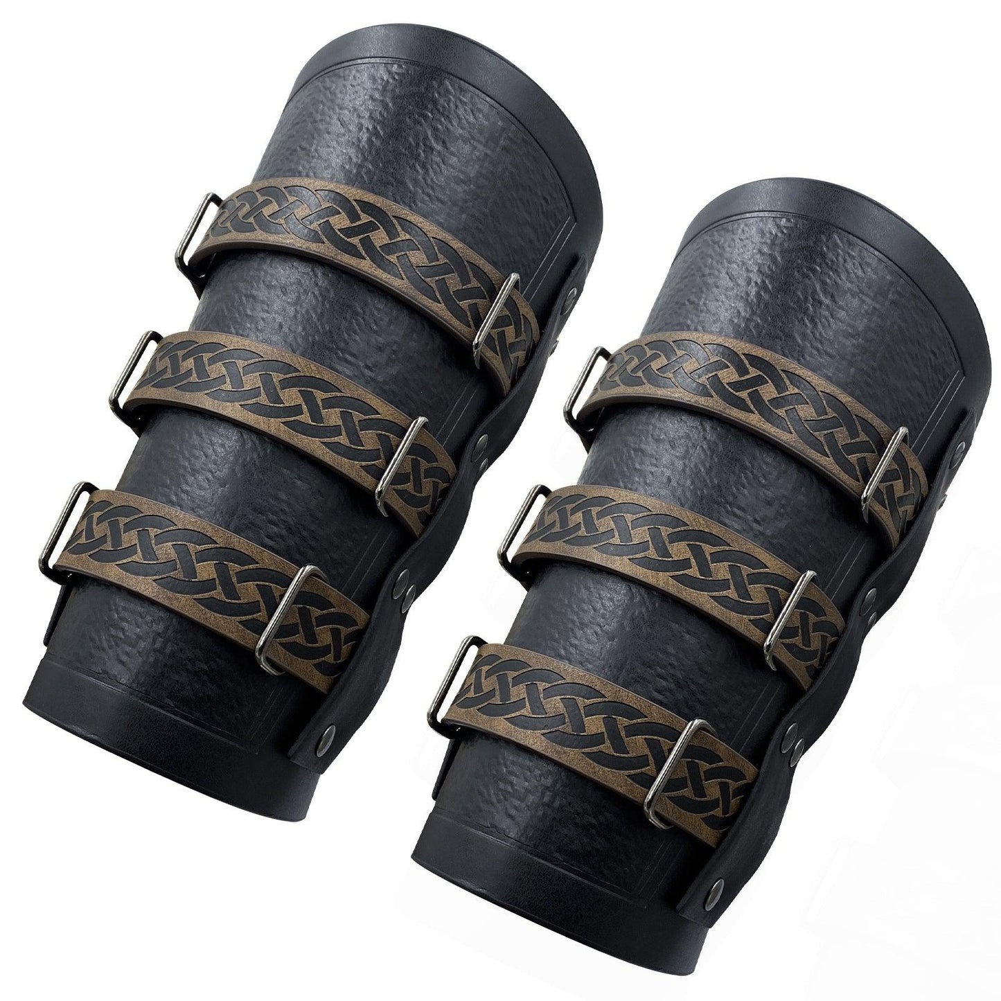 HiiFeuer Medieval Vintage Faux Leather Bracers, Retro Buckle Fastening Mercenary Arm Guards, Costume Knight Gauntlets