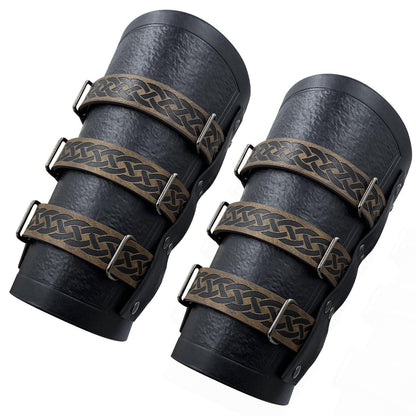 HiiFeuer Medieval Vintage Faux Leather Bracers, Retro Buckle Fastening Mercenary Arm Guards, Costume Knight Gauntlets