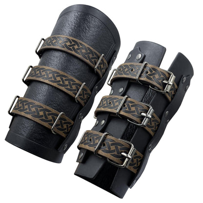 HiiFeuer Medieval Vintage Faux Leather Bracers, Retro Buckle Fastening Mercenary Arm Guards, Costume Knight Gauntlets