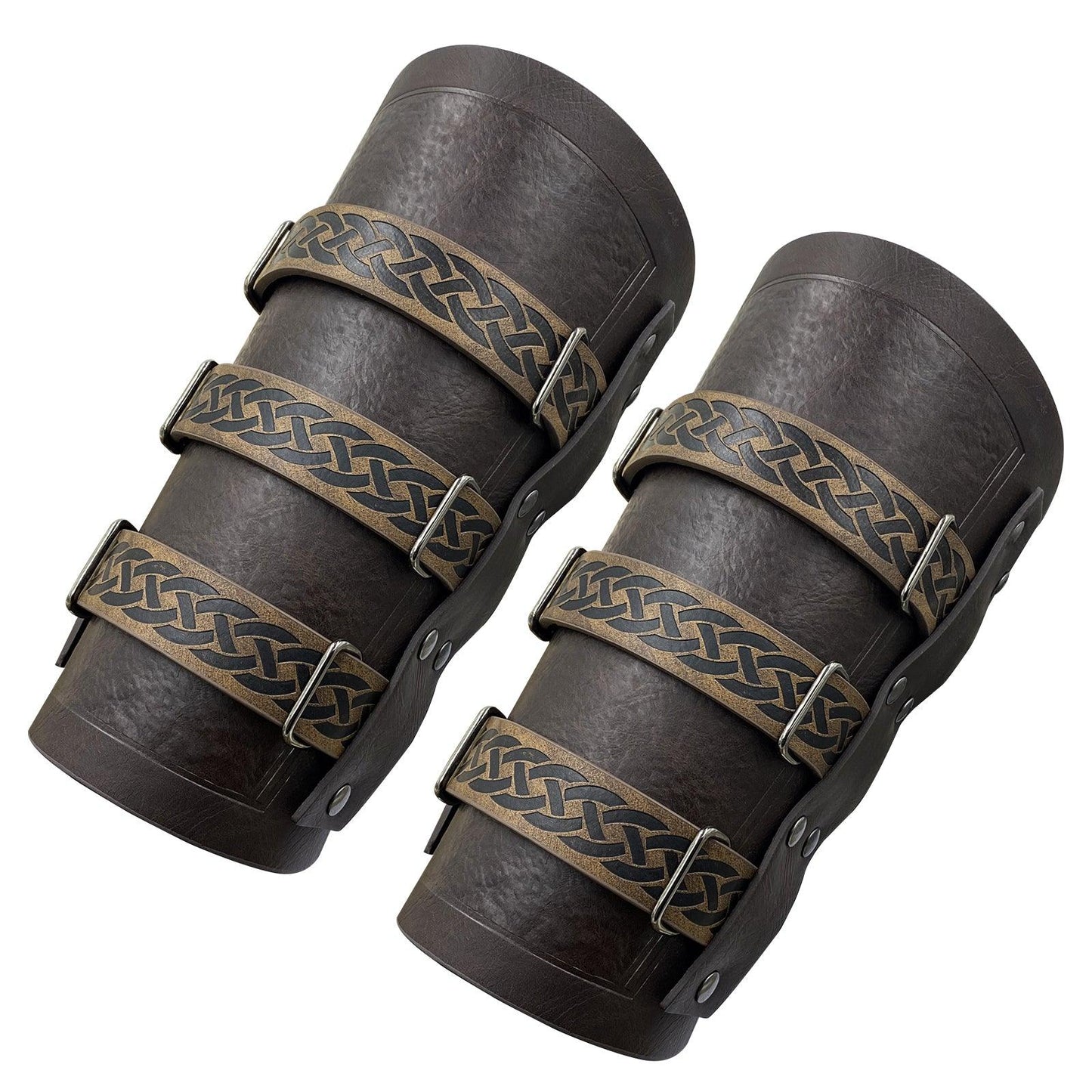 HiiFeuer Medieval Vintage Faux Leather Bracers, Retro Buckle Fastening Mercenary Arm Guards, Costume Knight Gauntlets