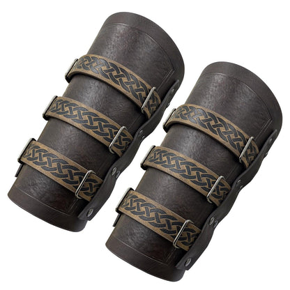 HiiFeuer Medieval Vintage Faux Leather Bracers, Retro Buckle Fastening Mercenary Arm Guards, Costume Knight Gauntlets