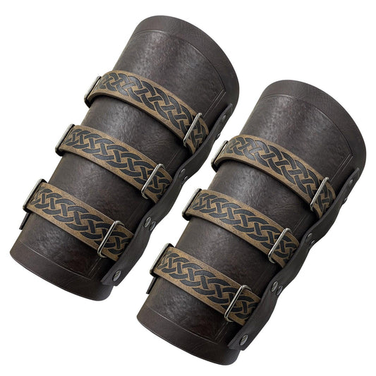 HiiFeuer Medieval Vintage Faux Leather Bracers, Retro Buckle Fastening Mercenary Arm Guards, Costume Knight Gauntlets