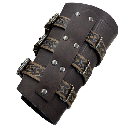 HiiFeuer Medieval Vintage Faux Leather Bracers, Retro Buckle Fastening Mercenary Arm Guards, Costume Knight Gauntlets