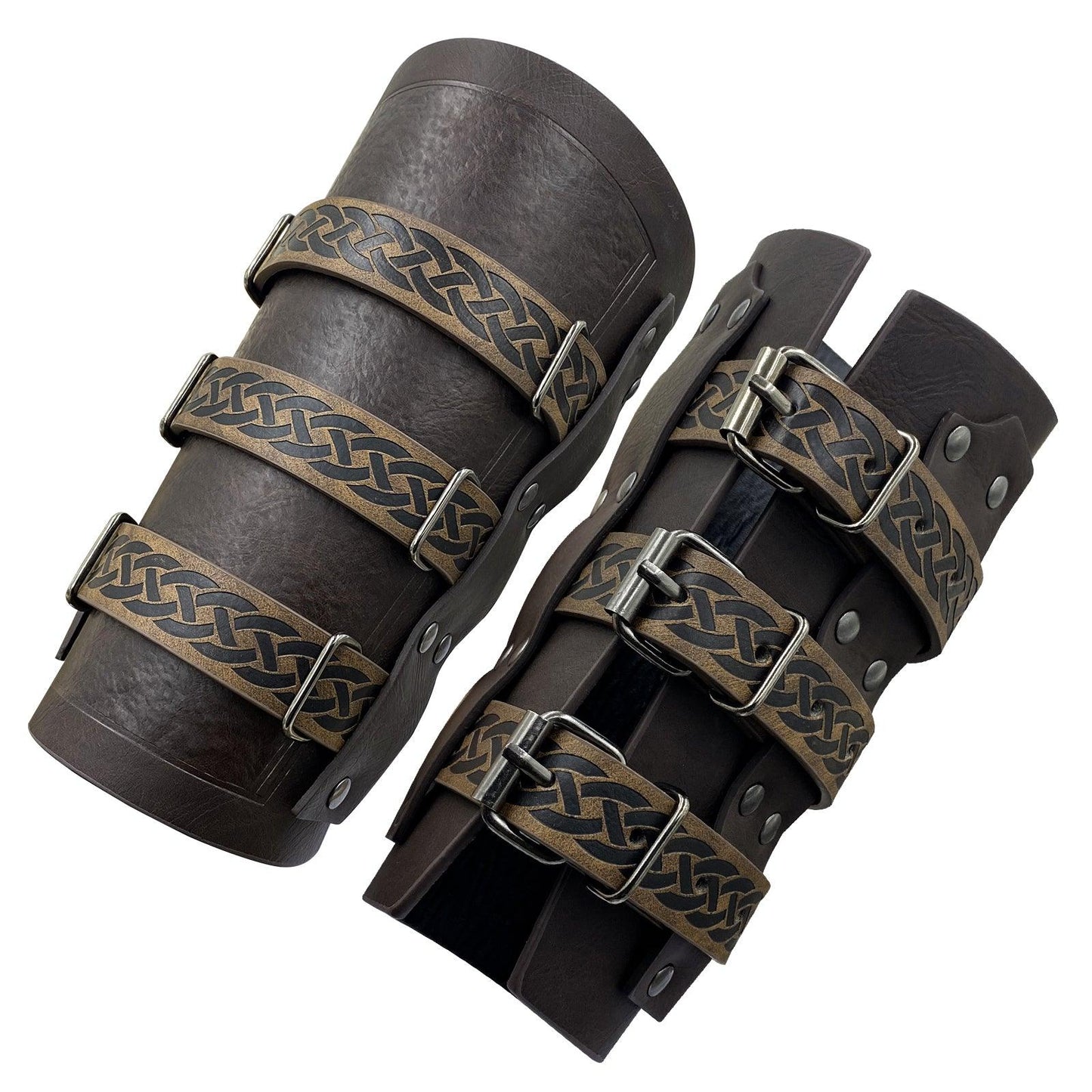 HiiFeuer Medieval Vintage Faux Leather Bracers, Retro Buckle Fastening Mercenary Arm Guards, Costume Knight Gauntlets