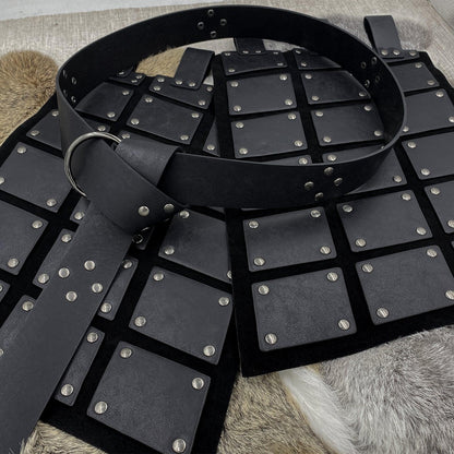 HiiFeuer Medieval Faux Leather Thigh Armor, Retro Double Sides Waist Armor with Belt, Mercenary&amp;Knights Skirt Armor for LARP