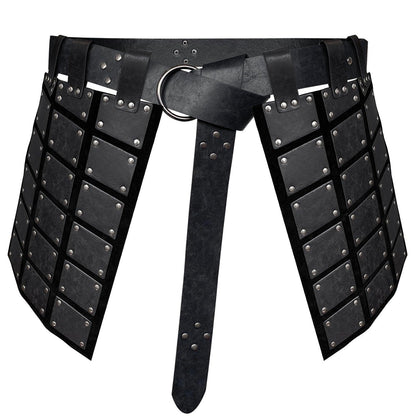 HiiFeuer Medieval Faux Leather Thigh Armor, Retro Double Sides Waist Armor with Belt, Mercenary&amp;Knights Skirt Armor for LARP