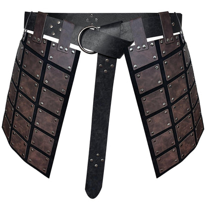 HiiFeuer Medieval Faux Leather Thigh Armor, Retro Double Sides Waist Armor with Belt, Mercenary&amp;Knights Skirt Armor for LARP