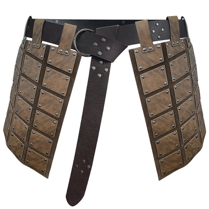 HiiFeuer Medieval Faux Leather Thigh Armor, Retro Double Sides Waist Armor with Belt, Mercenary&amp;Knights Skirt Armor for LARP