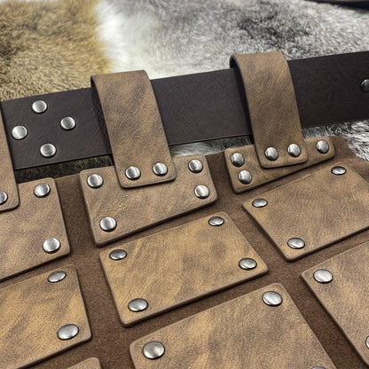 HiiFeuer Medieval Faux Leather Thigh Armor, Retro Double Sides Waist Armor with Belt, Mercenary&amp;Knights Skirt Armor for LARP
