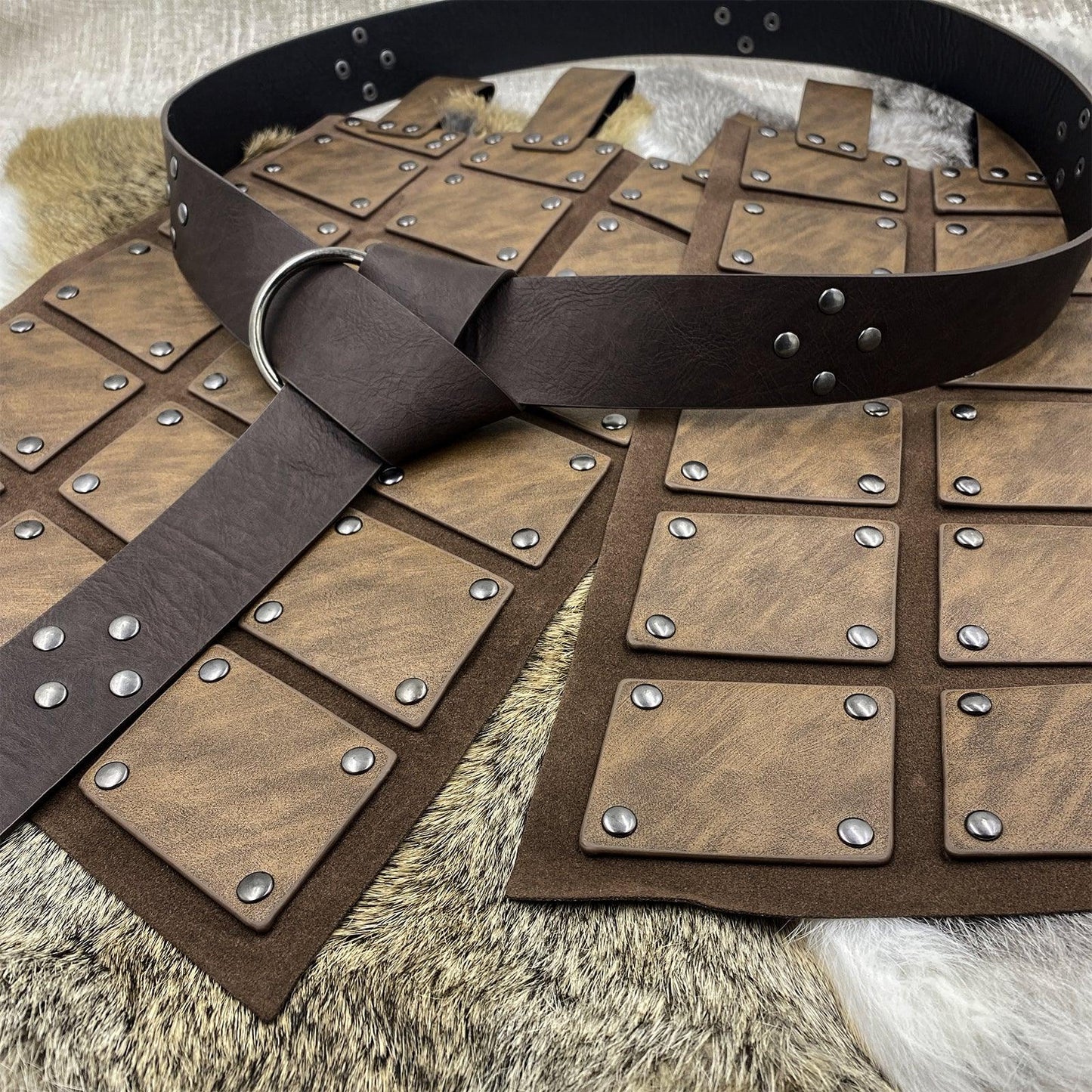 HiiFeuer Medieval Faux Leather Thigh Armor, Retro Double Sides Waist Armor with Belt, Mercenary&amp;Knights Skirt Armor for LARP