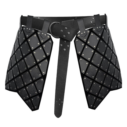 HiiFeuer Medieval Faux Leather Thigh Armor, Retro Double Sides Waist Armor with Belt, Mercenary&amp;Knights Skirt Armor for LARP