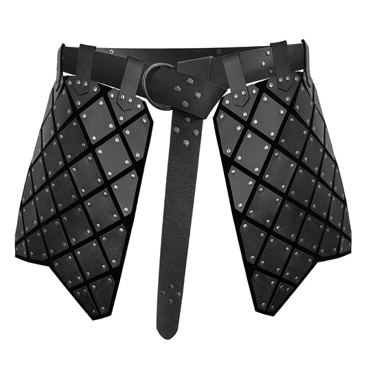 HiiFeuer Medieval Faux Leather Thigh Armor, Retro Double Sides Waist Armor with Belt, Mercenary&Knights Skirt Armor for LARP