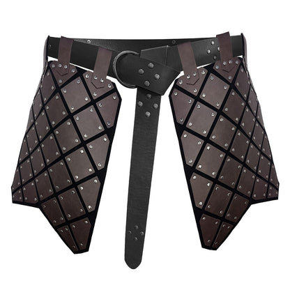 HiiFeuer Medieval Faux Leather Thigh Armor, Retro Double Sides Waist Armor with Belt, Mercenary&amp;Knights Skirt Armor for LARP