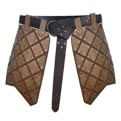 HiiFeuer Medieval Faux Leather Thigh Armor, Retro Double Sides Waist Armor with Belt, Mercenary&amp;Knights Skirt Armor for LARP
