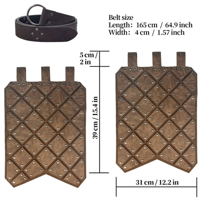 HiiFeuer Medieval Faux Leather Thigh Armor, Retro Double Sides Waist Armor with Belt, Mercenary&amp;Knights Skirt Armor for LARP