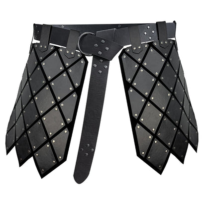 HiiFeuer Medieval Faux Leather Thigh Armor, Retro Double Sides Waist Armor with Belt, Mercenary&amp;Knights Skirt Armor for LARP