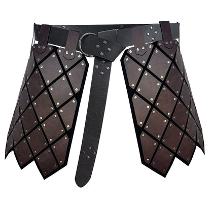 HiiFeuer Medieval Faux Leather Thigh Armor, Retro Double Sides Waist Armor with Belt, Mercenary&amp;Knights Skirt Armor for LARP