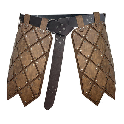 HiiFeuer Medieval Faux Leather Thigh Armor, Retro Double Sides Waist Armor with Belt, Mercenary&amp;Knights Skirt Armor for LARP