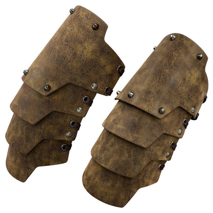HiiFeuer Medieval Faux Leather 4 Layers Bracers Arm Armor, Middle Ages Mercenary Gauntlets, Costume Knight Archer Arm Guards
