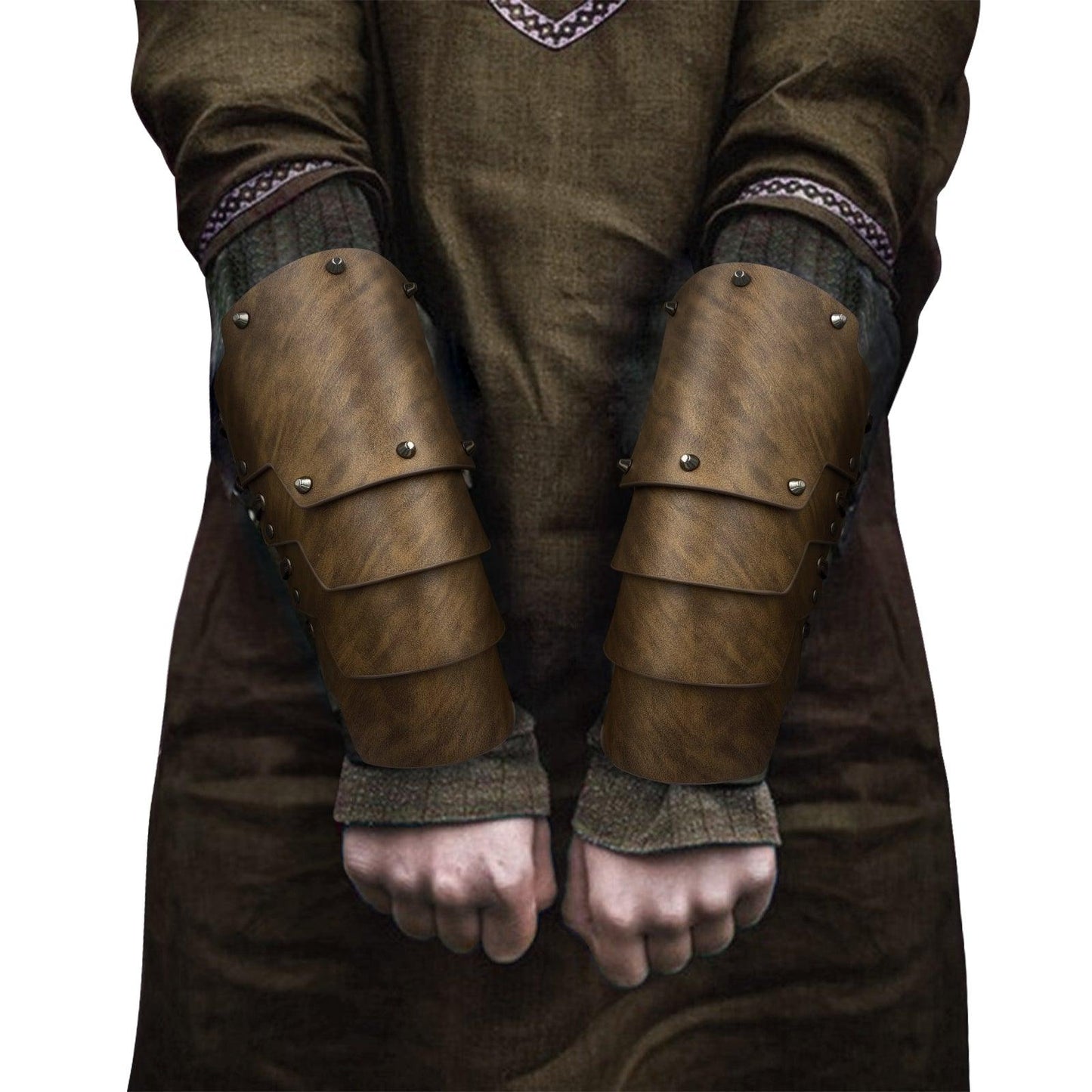 HiiFeuer Medieval Faux Leather 4 Layers Bracers Arm Armor, Middle Ages Mercenary Gauntlets, Costume Knight Archer Arm Guards