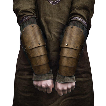 HiiFeuer Medieval Faux Leather 4 Layers Bracers Arm Armor, Middle Ages Mercenary Gauntlets, Costume Knight Archer Arm Guards