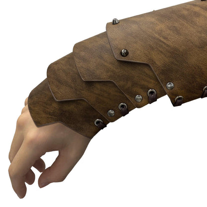 HiiFeuer Medieval Faux Leather 4 Layers Bracers Arm Armor, Middle Ages Mercenary Gauntlets, Costume Knight Archer Arm Guards
