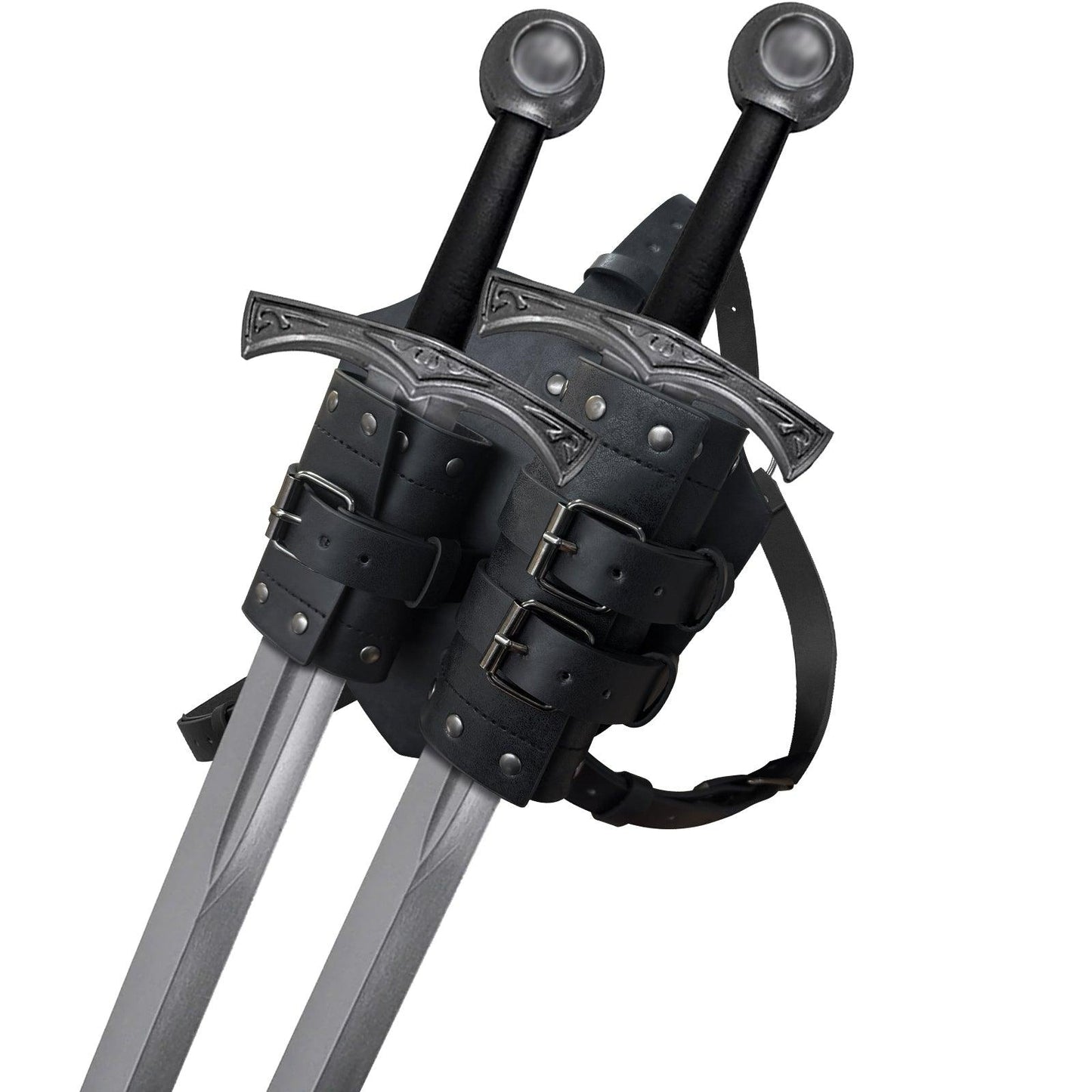 HiiFeuer Medieval Faux Leather Double Back Sword Frog, Mercenary Adjustable Sword Holster, Middle Ages Back Sword Holster