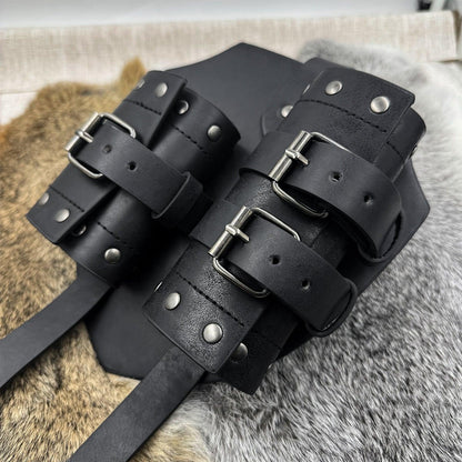HiiFeuer Medieval Faux Leather Double Back Sword Frog, Mercenary Adjustable Sword Holster, Middle Ages Back Sword Holster