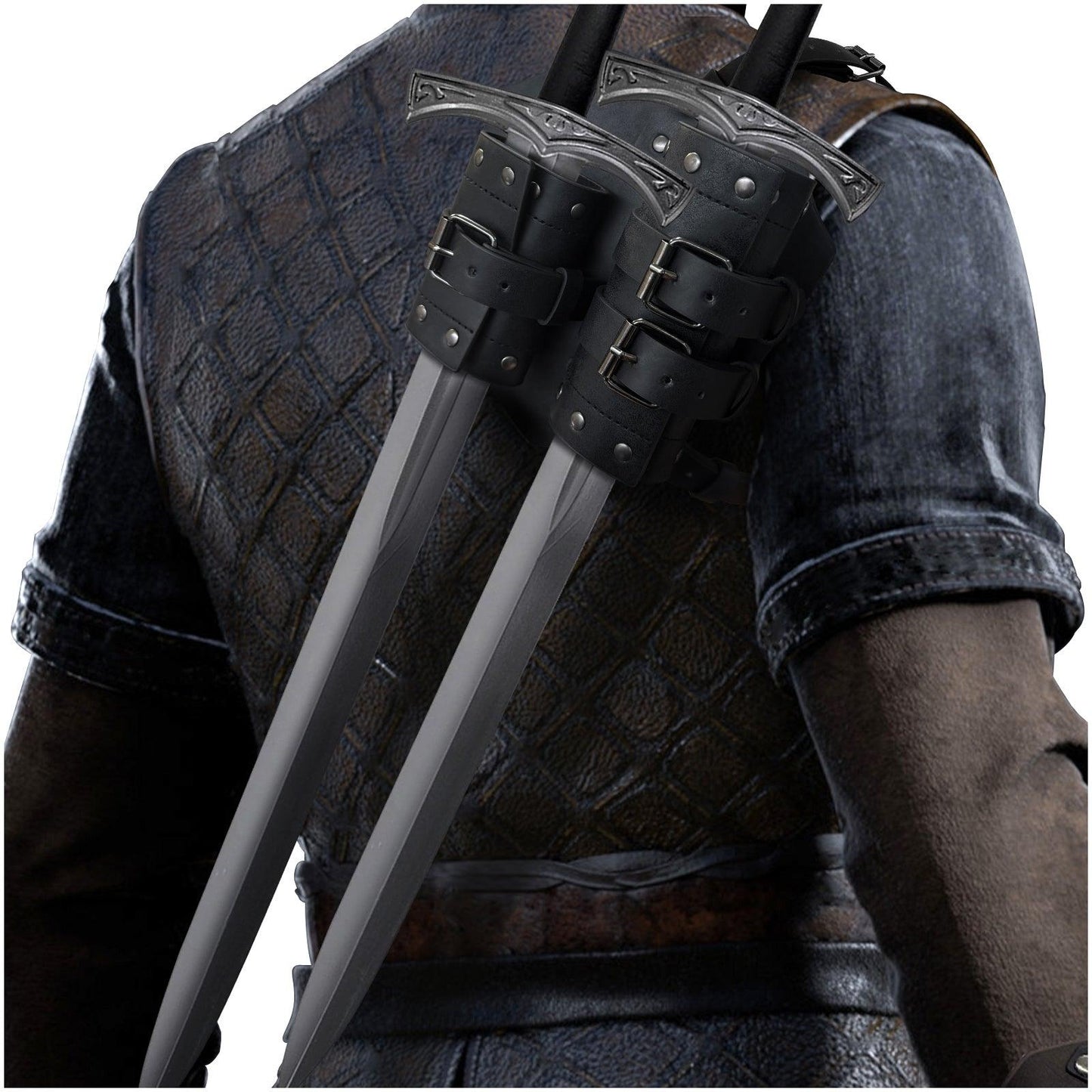 HiiFeuer Medieval Faux Leather Double Back Sword Frog, Mercenary Adjustable Sword Holster, Middle Ages Back Sword Holster