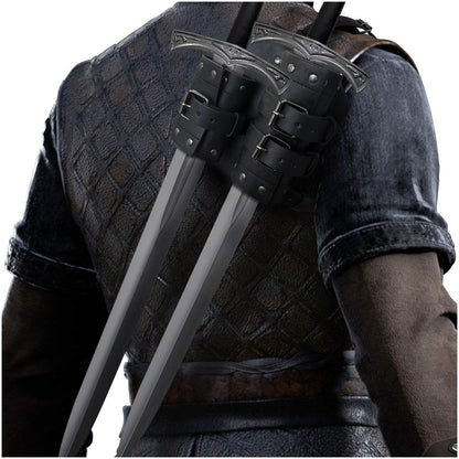 HiiFeuer Medieval Faux Leather Double Back Sword Frog, Mercenary Adjustable Sword Holster, Middle Ages Back Sword Holster
