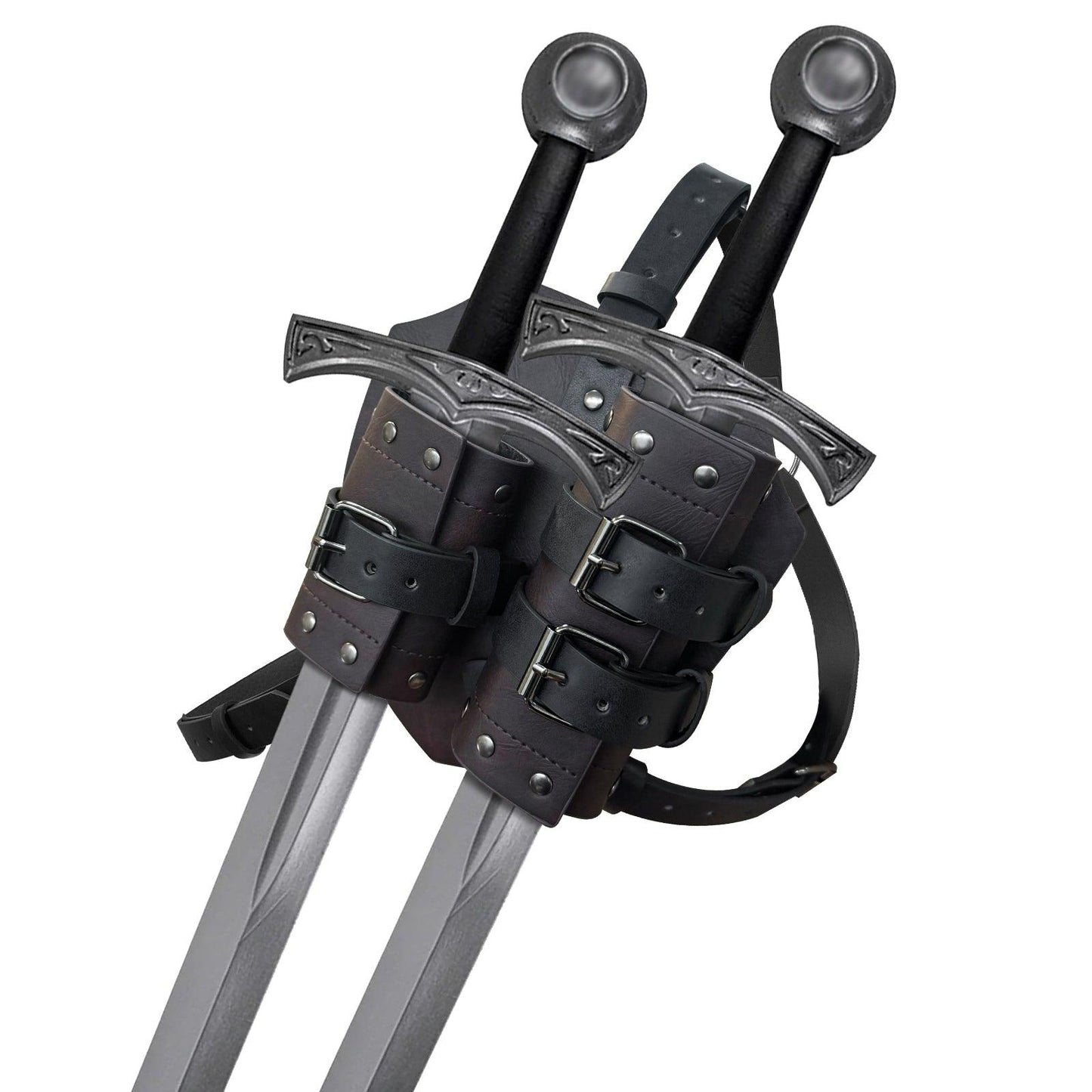 HiiFeuer Medieval Faux Leather Double Back Sword Frog, Mercenary Adjustable Sword Holster, Middle Ages Back Sword Holster