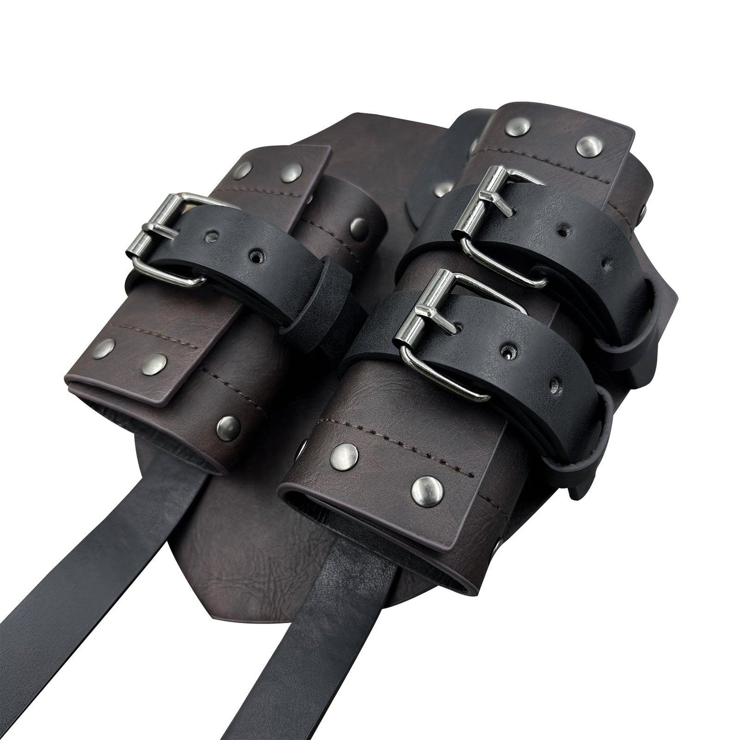HiiFeuer Medieval Faux Leather Double Back Sword Frog, Mercenary Adjustable Sword Holster, Middle Ages Back Sword Holster