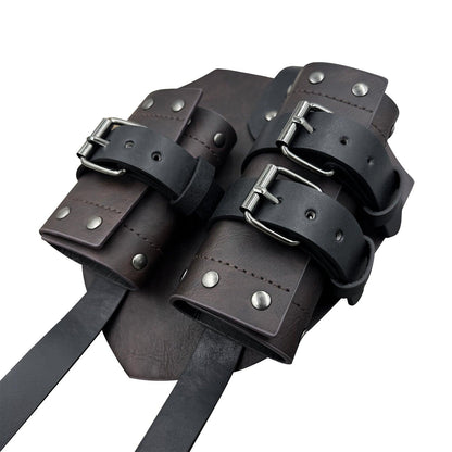 HiiFeuer Medieval Faux Leather Double Back Sword Frog, Mercenary Adjustable Sword Holster, Middle Ages Back Sword Holster