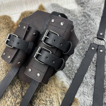HiiFeuer Medieval Faux Leather Double Back Sword Frog, Mercenary Adjustable Sword Holster, Middle Ages Back Sword Holster