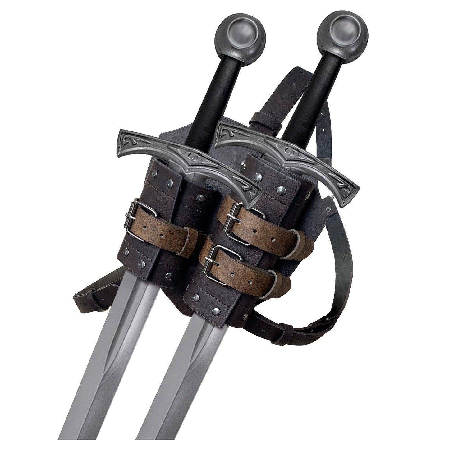 HiiFeuer Medieval Faux Leather Double Back Sword Frog, Mercenary Adjustable Sword Holster, Middle Ages Back Sword Holster