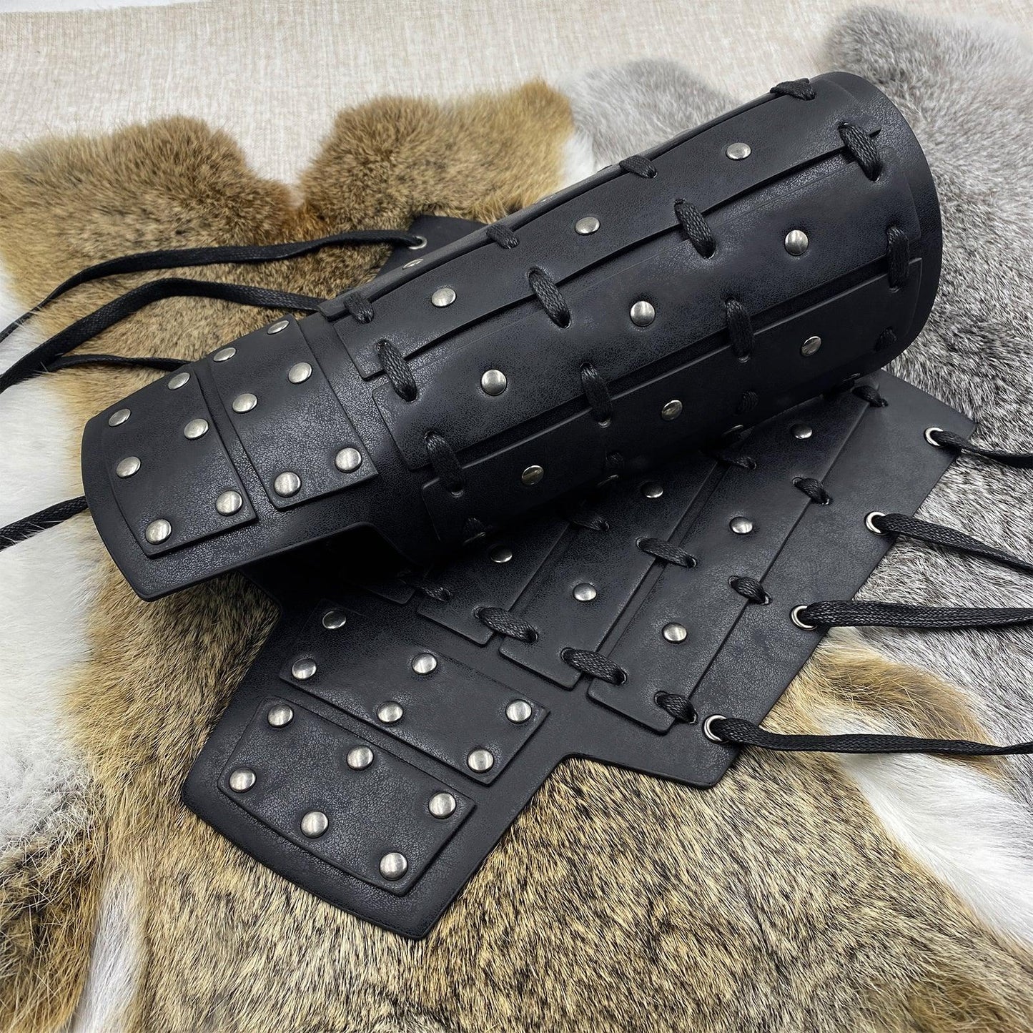 HiiFeuer Medieval Studded Faux Leather Bracers, Vintage Mercenary Arm Guards, Knight Archer Gauntlets for Ren Faire
