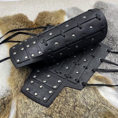 HiiFeuer Medieval Studded Faux Leather Bracers, Vintage Mercenary Arm Guards, Knight Archer Gauntlets for Ren Faire