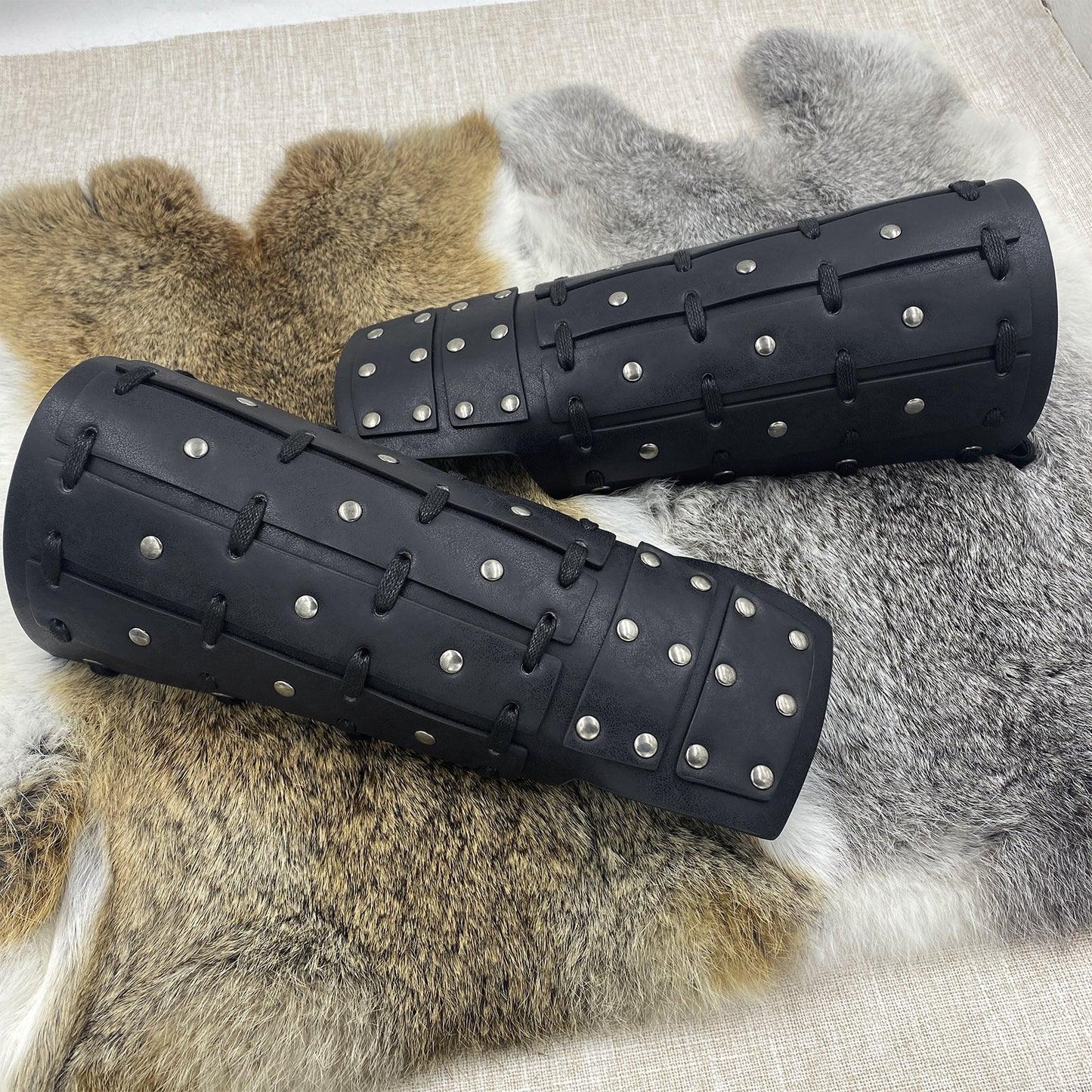 HiiFeuer Medieval Studded Faux Leather Bracers, Vintage Mercenary Arm Guards, Knight Archer Gauntlets for Ren Faire
