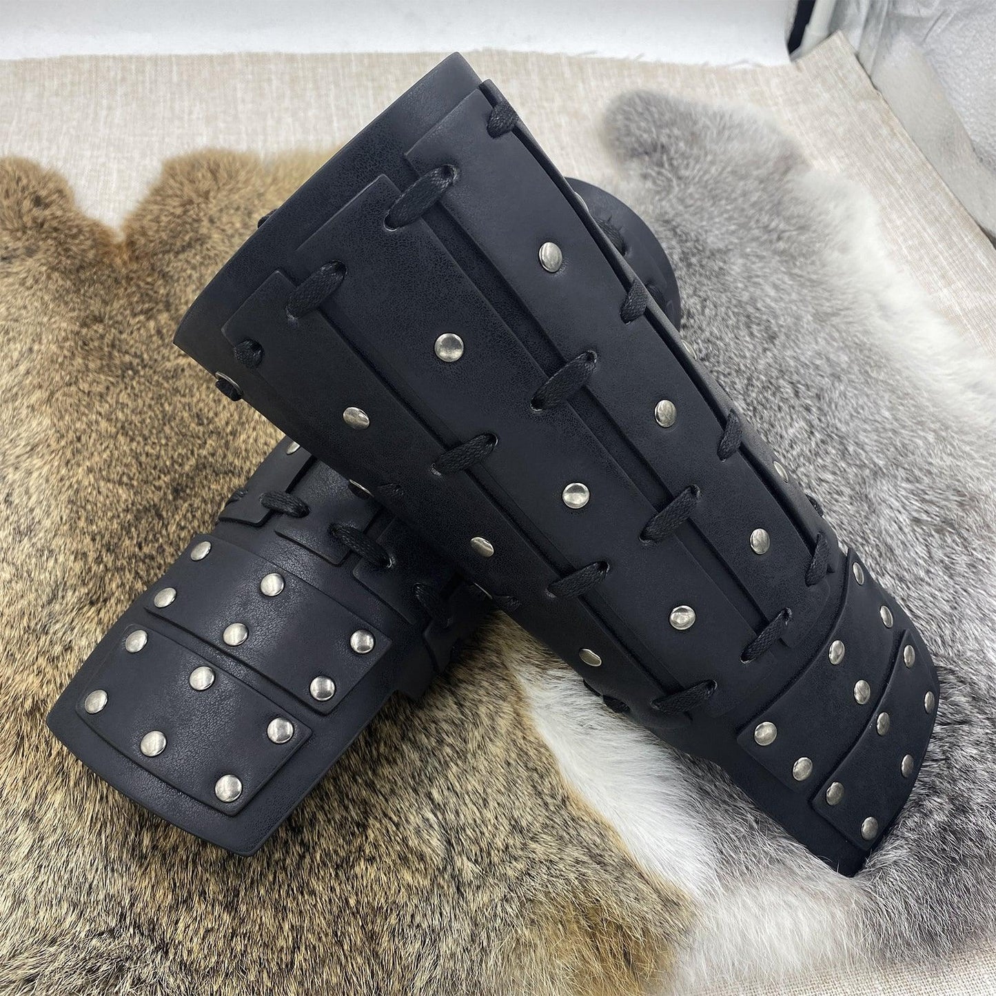 HiiFeuer Medieval Studded Faux Leather Bracers, Vintage Mercenary Arm Guards, Knight Archer Gauntlets for Ren Faire
