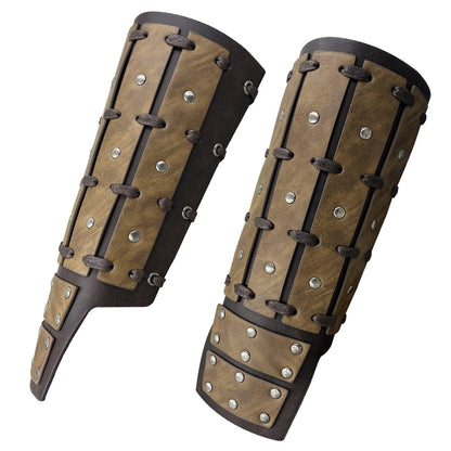 HiiFeuer Medieval Studded Faux Leather Bracers, Vintage Mercenary Arm Guards, Knight Archer Gauntlets for Ren Faire