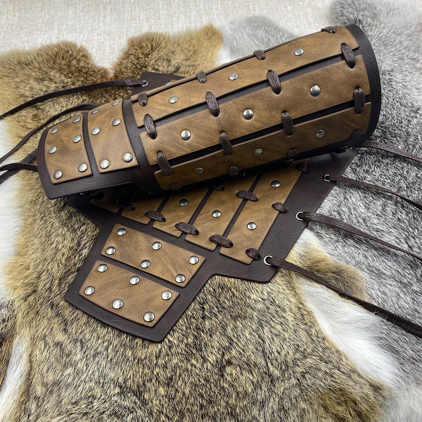 HiiFeuer Medieval Studded Faux Leather Bracers, Vintage Mercenary Arm Guards, Knight Archer Gauntlets for Ren Faire