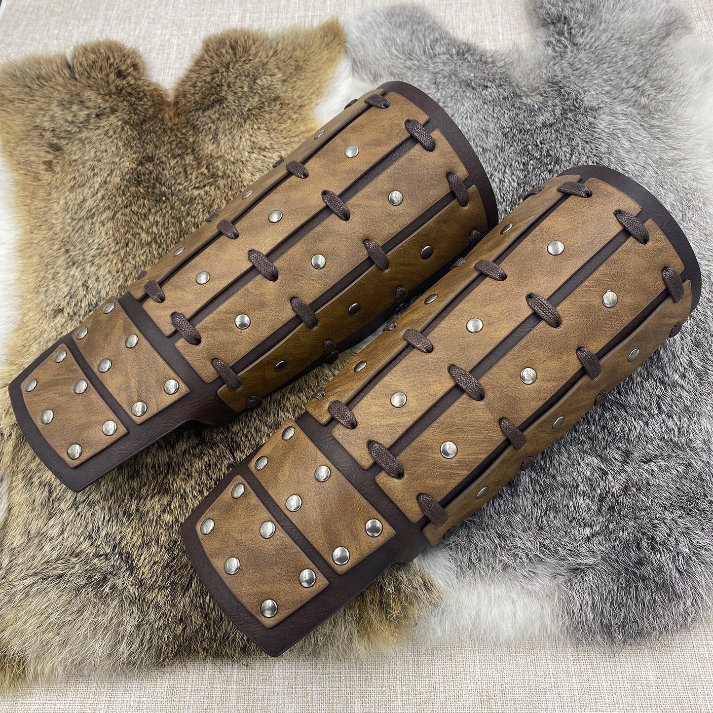 HiiFeuer Medieval Studded Faux Leather Bracers, Vintage Mercenary Arm Guards, Knight Archer Gauntlets for Ren Faire