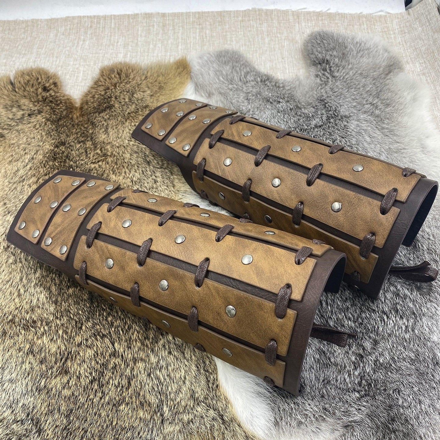 HiiFeuer Medieval Studded Faux Leather Bracers, Vintage Mercenary Arm Guards, Knight Archer Gauntlets for Ren Faire