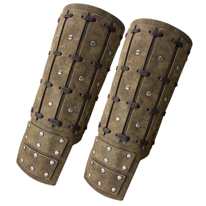 HiiFeuer Medieval Studded Faux Leather Bracers, Vintage Mercenary Arm Guards, Knight Archer Gauntlets for Ren Faire